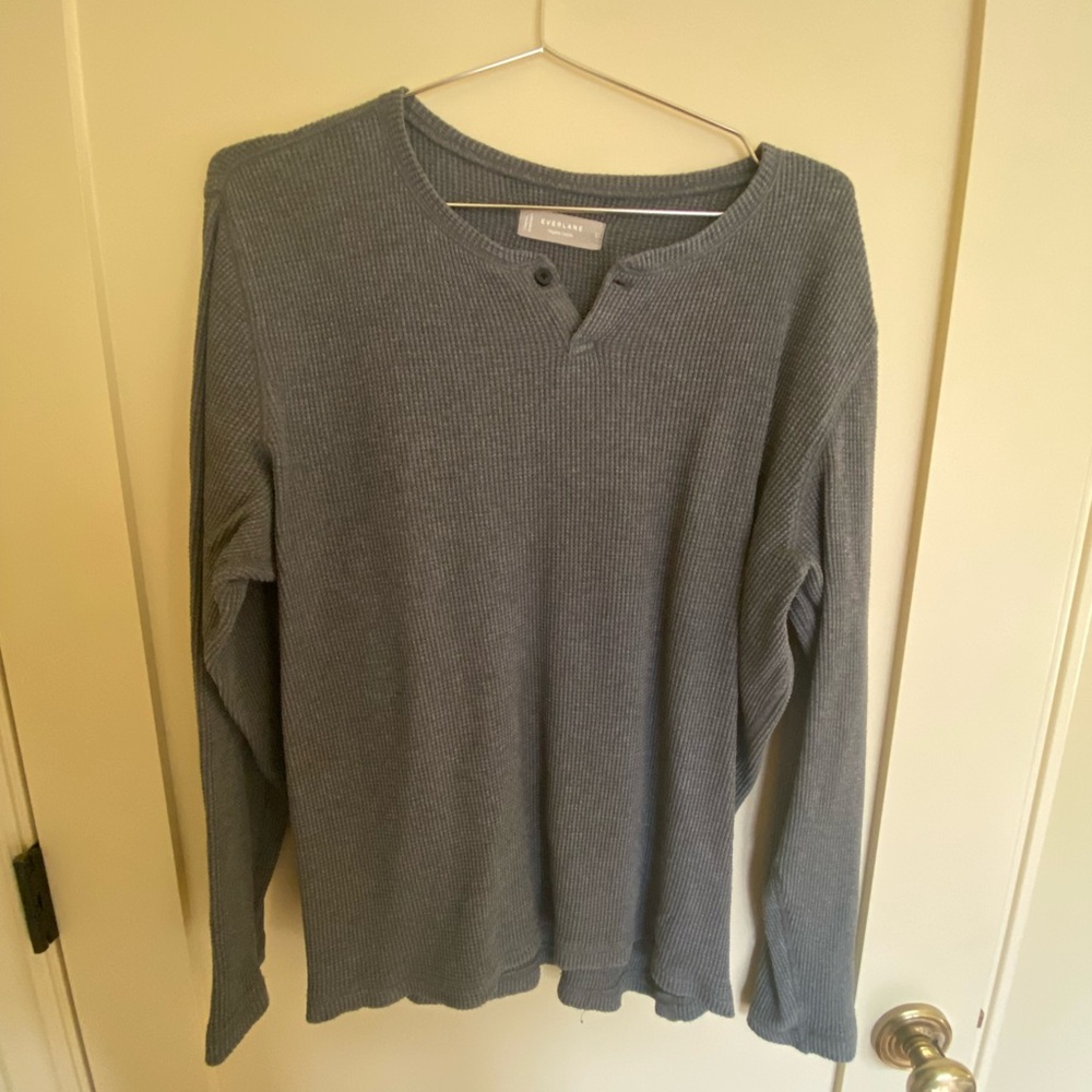 Everlane Men's Thermal Waffle Henley Long Sleeve Dark Gray Size L (Fits like M)